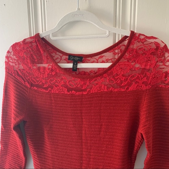 Jessica Simpson Red Sweater Lace Fit & Flare Dress Size Small EUC - Picture 4 of 6